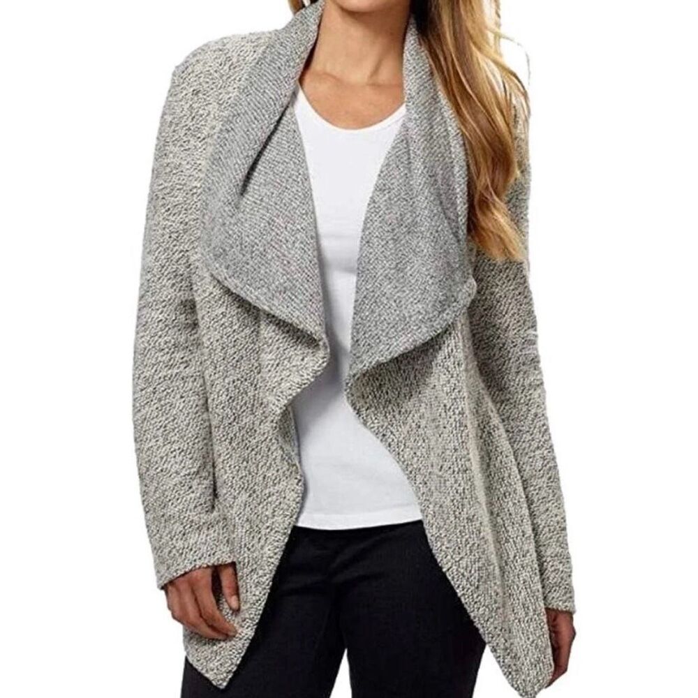BNCI BY BLANC NIOR | Wool Blend Cardigan Jacket Black Gray White Soft | Medium